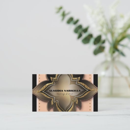 Gold Black & Peach Exotic Chic Flower Elegant Glam Visitekaartje (Staand voorkant)