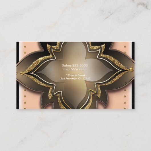 Gold Black & Peach Exotic Chic Flower Elegant Glam Visitekaartje (Achterkant)