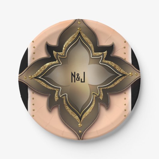 Gold Black & Peach Exotic Chic Flower-partij (aang Papieren Bordje (Voorkant)