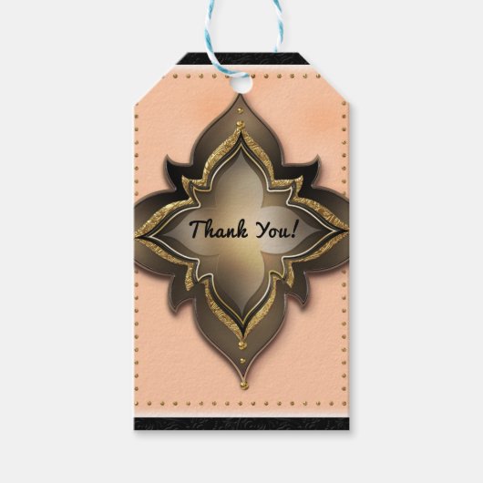 Gold Black & Peach Exotic Chic Flower Party-voorda Cadeaulabel (Voorkant)