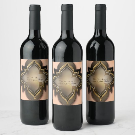 Gold Black & Peach Exotic Chic Flower Wine Labels Wijn Etiket (Flessen)