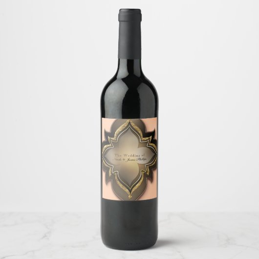 Gold Black & Peach Exotic Chic Flower Wine Labels Wijn Etiket (Voorkant)