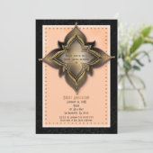 Gold Black & Peach Exotic Flower Party-uitnodiging Kaart (Staand voorkant)