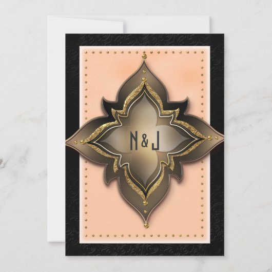 Gold Black & Peach Exotic Flower Party-uitnodiging Kaart (Achterkant)