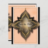 Gold Black & Peach Exotic Flower Save the Date Aankondigingskaart (Voorkant / Achterkant)