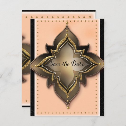 Gold Black & Peach Exotic Flower Save the Date Aankondigingskaart (Voorkant / Achterkant)