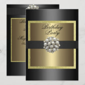 Gold & Black Pearl Design verjaardagsuitnodiging Kaart (Voorkant / Achterkant)