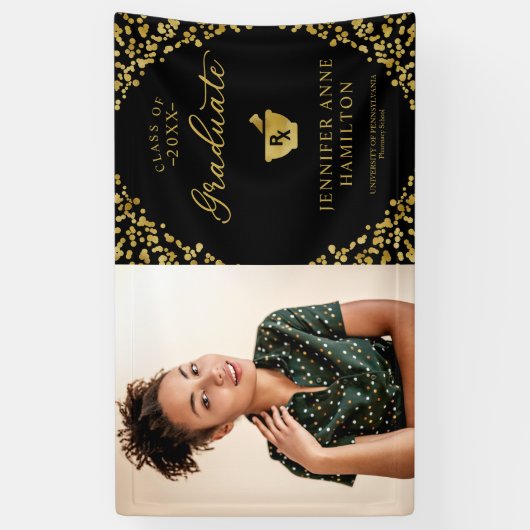 Gold Black Pharmacy School Afstuderen Foto Spandoek (Verticaal)