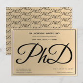Gold Black PhD Graduation Party Kaart (Voorkant / Achterkant)
