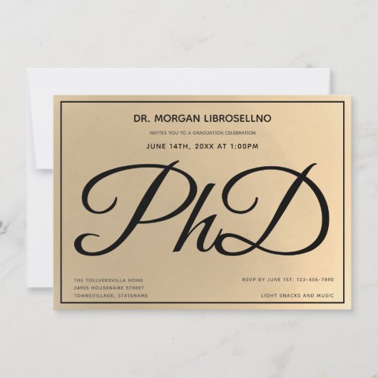 Gold Black PhD Graduation Party Kaart (Voorkant)