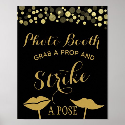 Gold & Black Photo Booth party of bruiloft sign Poster (Voorkant)