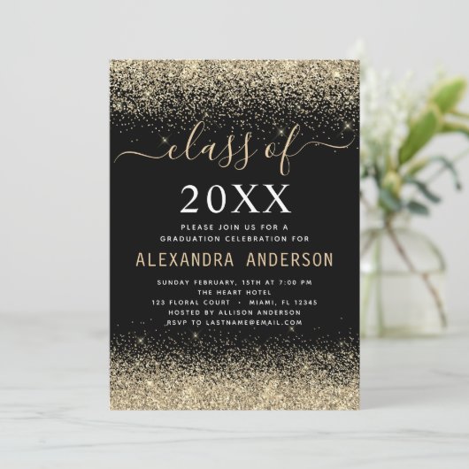 Gold Black Photo Graduation Party Class of 2023 Kaart (Staand voorkant)