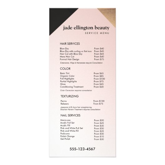 Gold, Black Pink Salon Spa Price List Service Menu (Voorkant)
