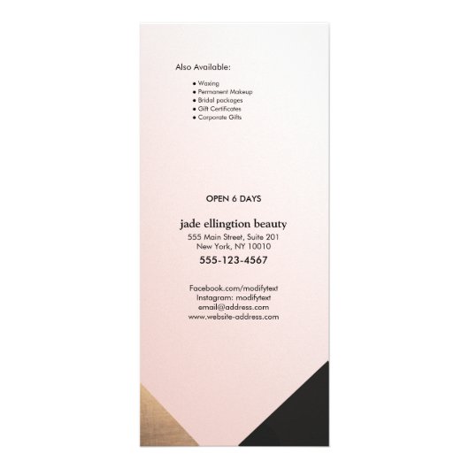 Gold, Black Pink Salon Spa Price List Service Menu (Achterkant)