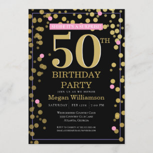 Gold Black Pink Surprise 50th Birthday Kaart