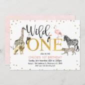 Gold Black Pink Wild One Safari Animals Kaart (Voorkant / Achterkant)