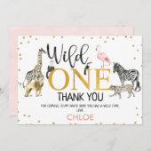 Gold Black Pink Wild One Safari - Hartelijk dank v Kaart (Voorkant / Achterkant)