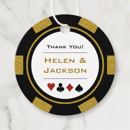 Gold Black Poker Chips Dank je Vegas Weddenschap Bedankjes Labels (Voorkant)