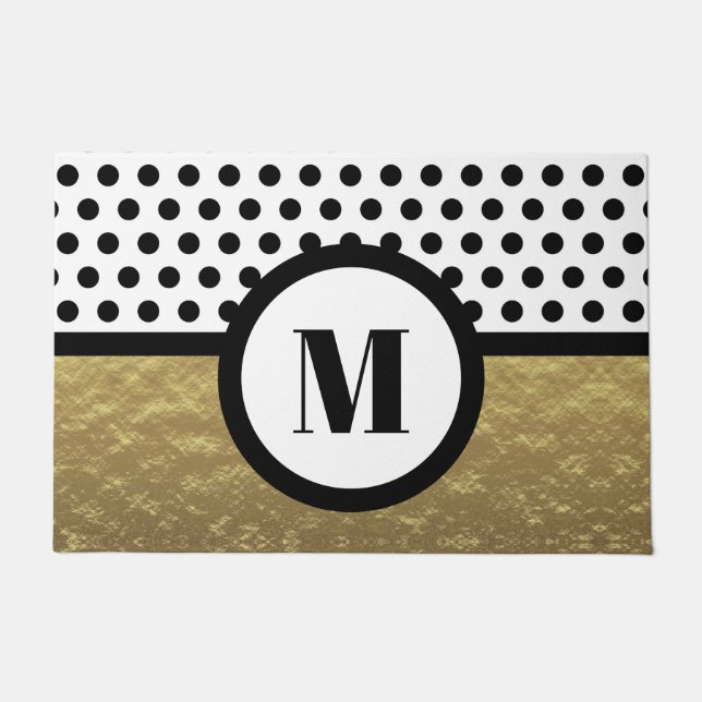 Gold Black Polka Dot Family Initiaal Doormat Deurmat (Voorkant)