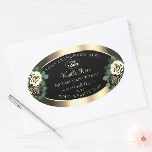 Gold Black Product Labels Floral Cream Rozen Logo (Envelop)