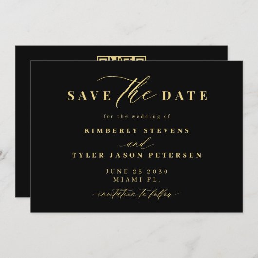 Gold black QR code simple elegant wedding  Save The Date (Voorkant / Achterkant)