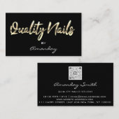 Gold Black Quality Nails Script QR Code Logo Visitekaartje (Voorkant / Achterkant)