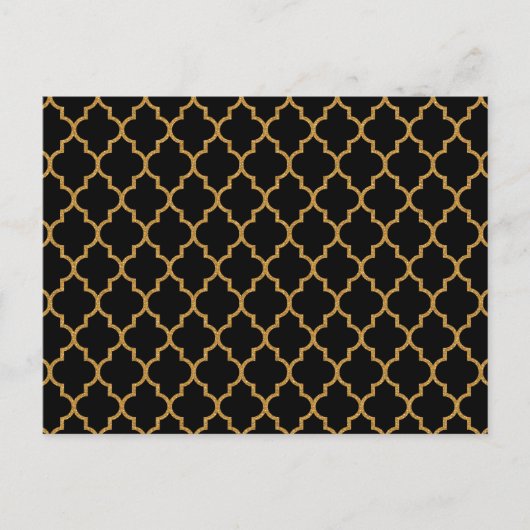 Gold Black Quatrefoil Patroon Briefkaart (Voorkant)