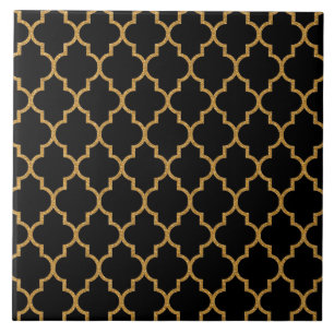 Gold Black Quatrefoil Patroon Tegeltje