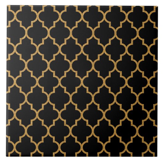Gold Black Quatrefoil Patroon Tegeltje (Voorkant)