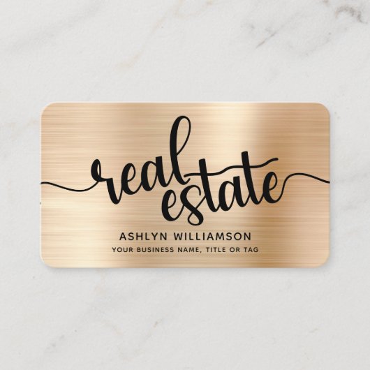 Gold Black Real Estate Agent QR Code Fotomakelaar Visitekaartje (Voorkant)