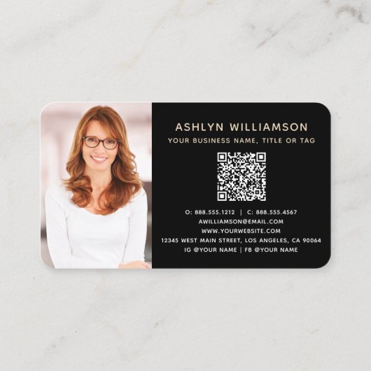 Gold Black Real Estate Agent QR Code Fotomakelaar Visitekaartje (Achterkant)