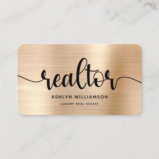 Gold Black Realtor Foto QR Code Broker Agent Bold Visitekaartje (Voorkant)