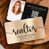 Gold Black Realtor Foto QR Code Broker Agent Bold Visitekaartje