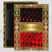 Gold Black Red Birthday Kaart (Voorkant / Achterkant)