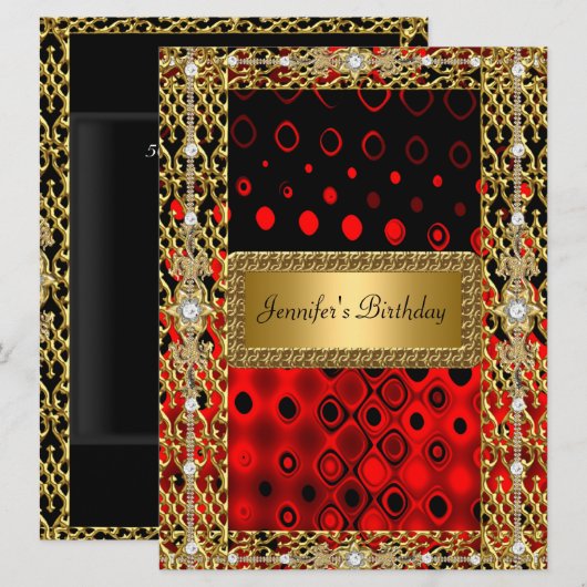 Gold Black Red Birthday Kaart (Voorkant / Achterkant)
