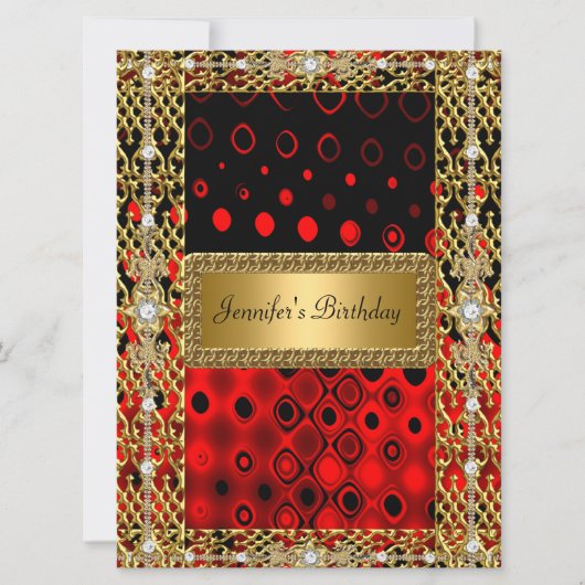 Gold Black Red Birthday Kaart (Voorkant)