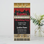 Gold Black Red HOLLYWOOD Birthday Party VIP Ticket Kaart (Staand voorkant)