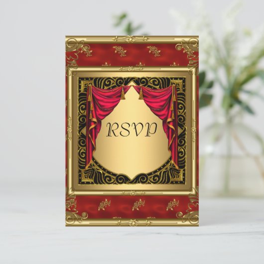 Gold Black Red-retro-uitnodiging RSVP Kaartje (Staand voorkant)