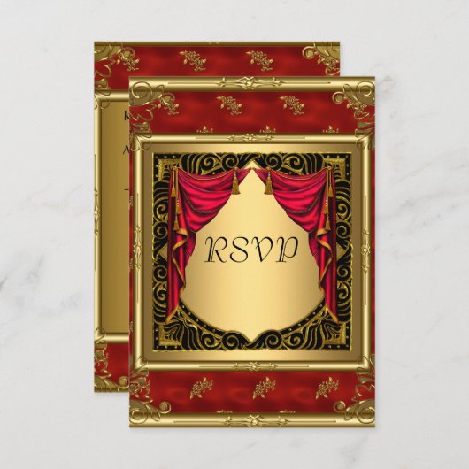 Gold Black Red-retro-uitnodiging RSVP Kaartje (Voorkant / Achterkant)
