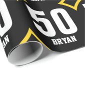 GOLD BLACK Retro 50th Birthday Custom Name D05 Cadeaupapier (Rol Hoek)