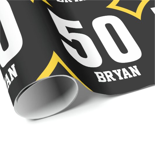 GOLD BLACK Retro 50th Birthday Custom Name D05 Cadeaupapier (Rol Hoek)