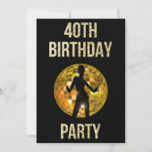Gold & Black Retro Disco Glitter Ball 40th Party Kaart (Voorkant)