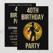Gold & Black Retro Disco Glitter Ball 40th Party Kaart (Voorkant / Achterkant)