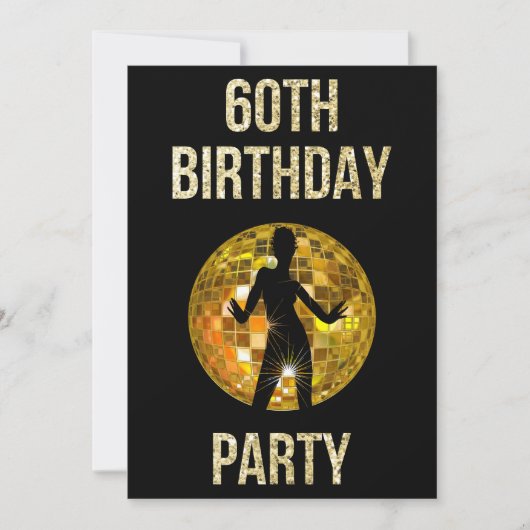 Gold & Black Retro Disco Glitter Ball 60th Party Kaart (Voorkant)