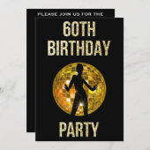 Gold & Black Retro Disco Glitter Ball 60th Party Kaart (Voorkant / Achterkant)