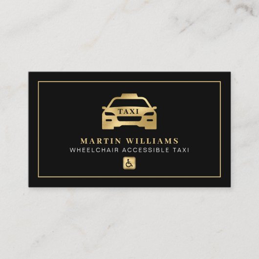 Gold & Black rolstoel Toegankelijke taxichauffeur Visitekaartje (Voorkant)