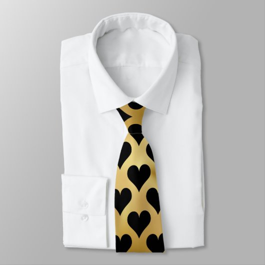 Gold Black Romantic Hearts Pattern Stropdas (Gebonden)