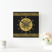 Gold Black Roos Leaf Border Minimalist Square Wall Vierkante Klok (Huis)