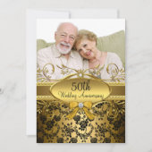 Gold Black Roos Photo 50e Jubileum Uitnodiging (Voorkant)