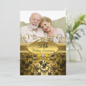 Gold Black Roos Photo 50e Jubileum Uitnodiging (Staand voorkant)